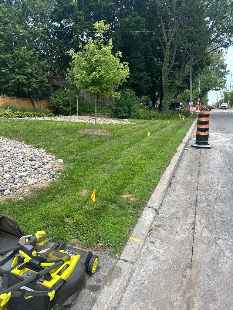 Ronan on the job mowing a customer lawn